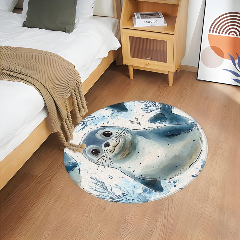 CAOHAGAN 海洋生物 ラグ Amazon.com: Funny Seal Round Rug 3.2ft-Ocean Sea Lions Underwater