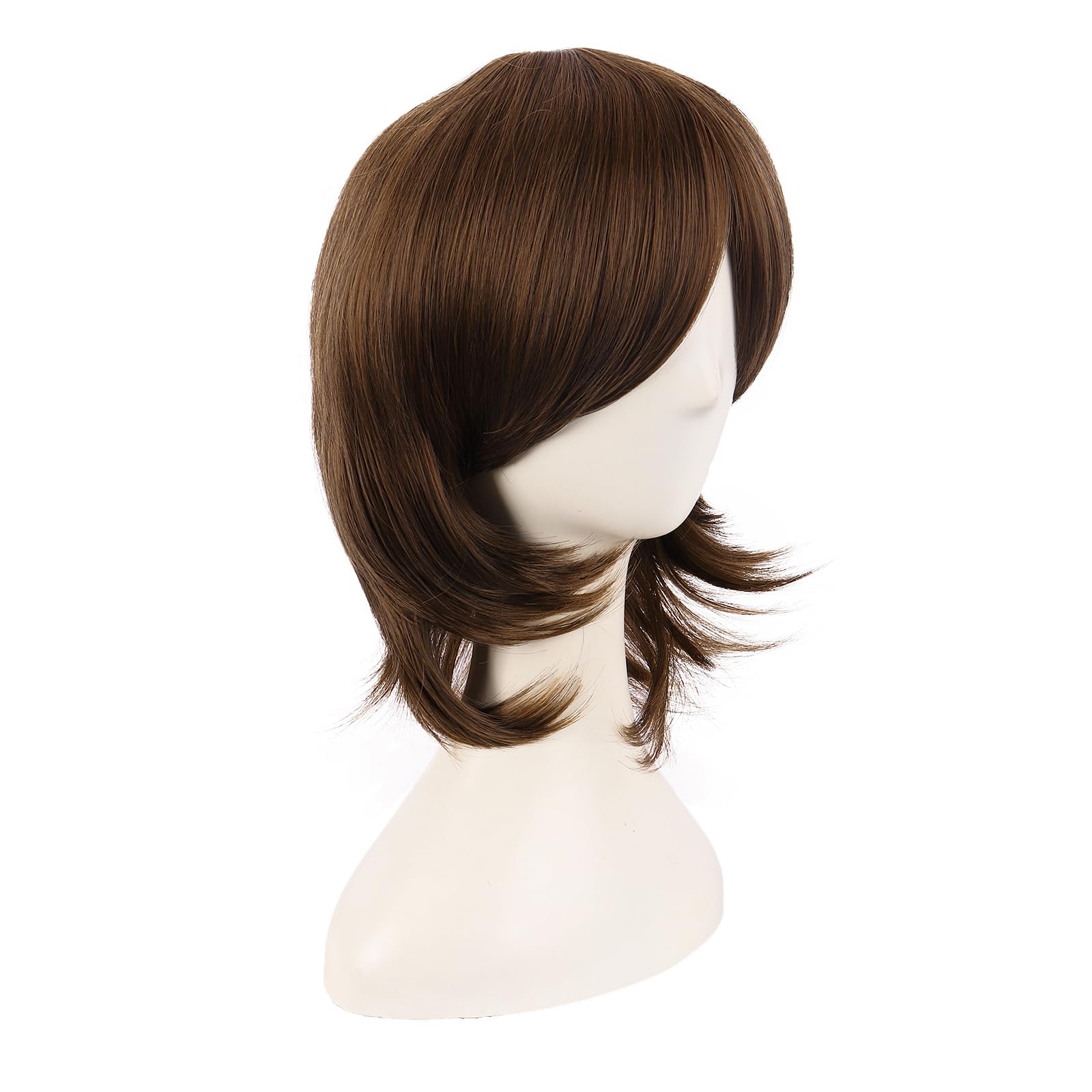 MapofBeauty 16 Inch/40 cm Short Side Bangs Synthetic Fiber Cosplay Layered Wig (Brown) - Image 3
