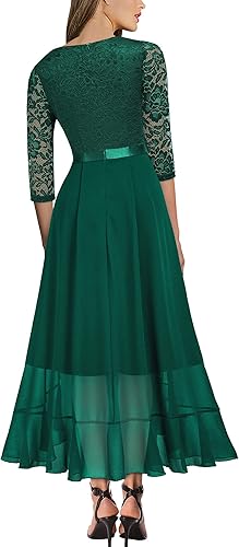 Miniatura 2 de Miusol Vestido largo con cuello en V y encaje floral para mujer, diseño de volantes, para boda y fiesta