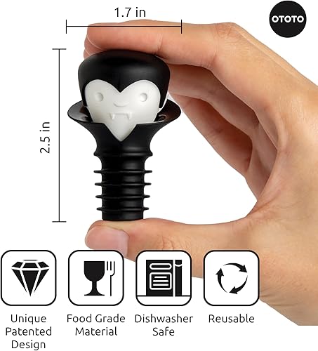 Vista 7 de OTOTO Tapones y vertedor de vino Regalos de Halloween para amantes del vino, tapón de botella de vino espeluznante, accesorios góticos de vino