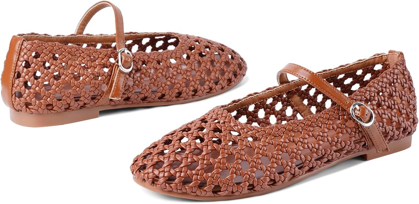 Mesh Ballet Flats for Women Round Toe Fishnet Ballerina Flats Buckle Strap Casual Comfortable Office Mary Jane Flat Shoes - Image 6