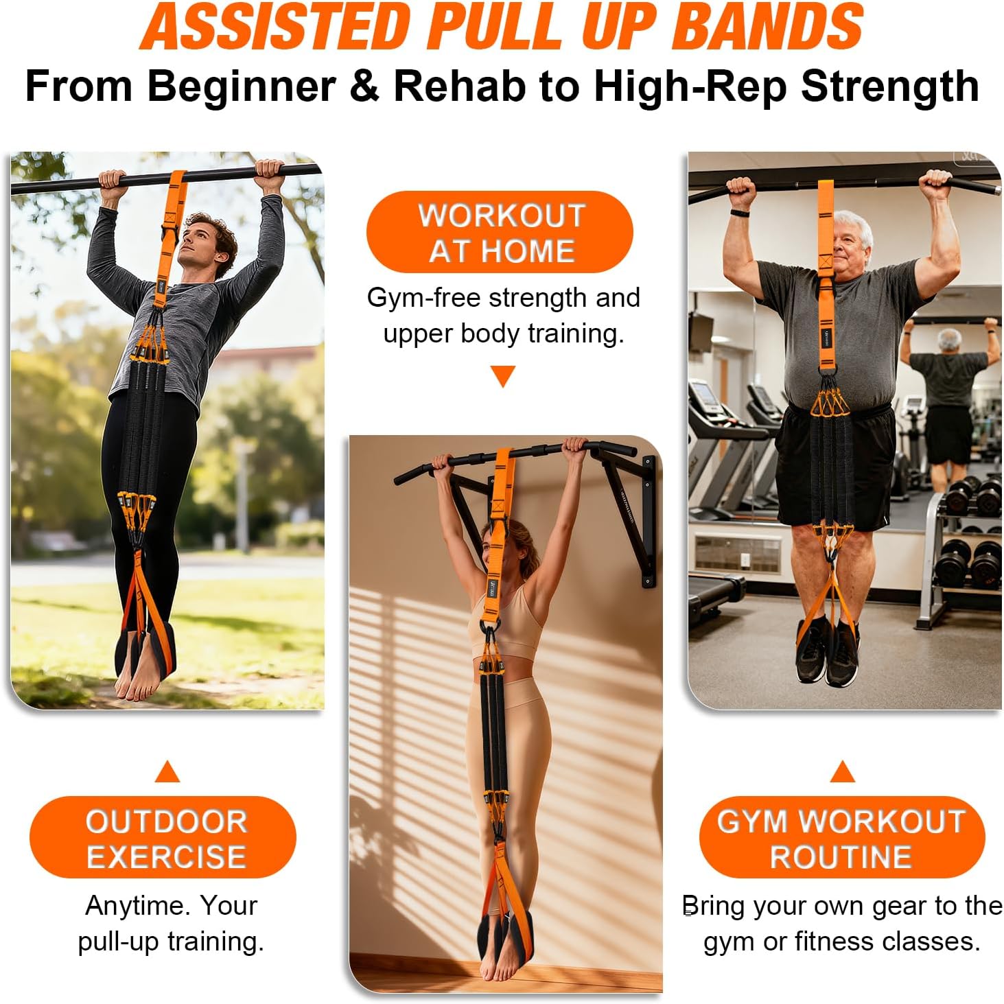 Heavy Duty Pull Up Assistance Bands, Pull Up Assist Band with Dual Foot Rests for Men, Home Gym Strength Training Equipment for Pull Up Bar, Adjustable 4 Resistance Bands for Back Workout - Image 7