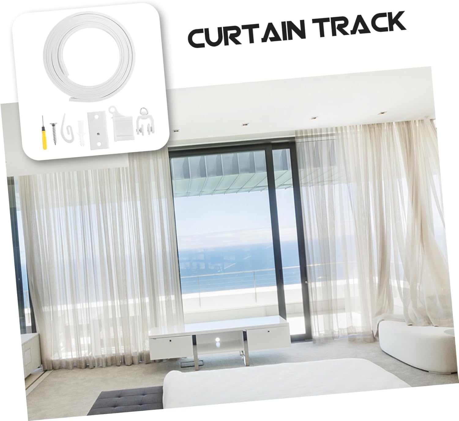 Cabilock Sturdy Ceiling Curtain Tracks for Bay Windows with Installation Parts Smooth Rollers