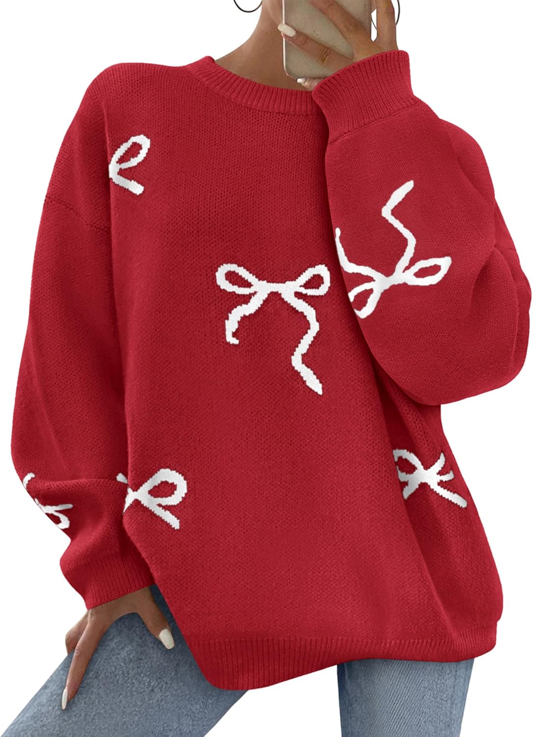 PRETTYGARDEN Fall Long Sleeve Pullover Sweaters for Women 2026 Trendy Crewneck Casual Cute Bow Chunky Knit Oversized Sweater