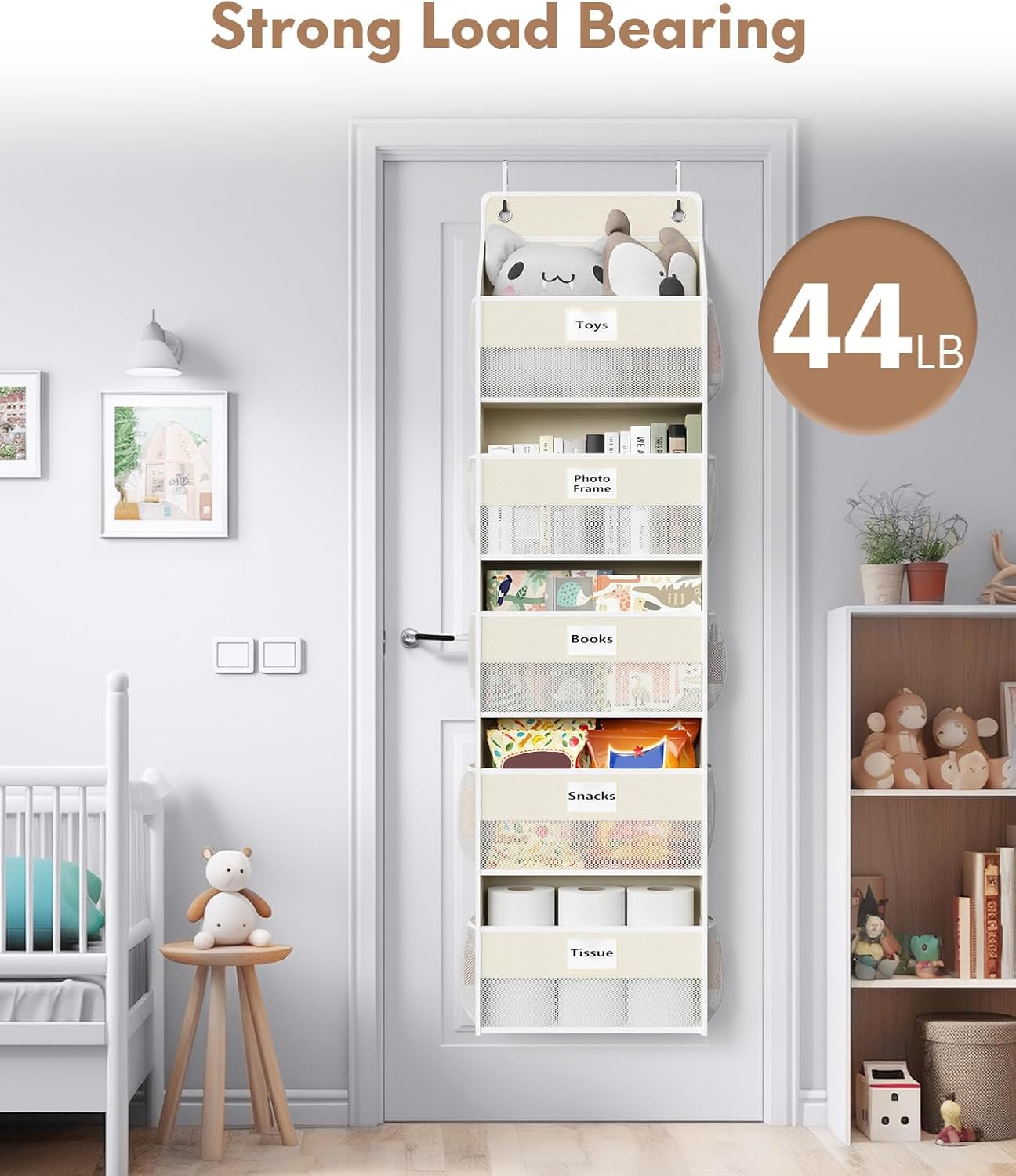 Optish Over The Door Organizer Hanging, 2 Pack 5 Shelf Behind The Doors Storage, Pantry Door Organizer, Closet Organizers for Bedroom and Nursery (Beige)