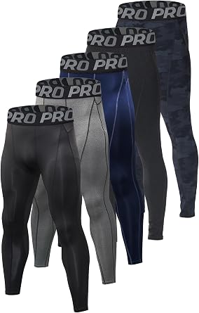 Sanke 5 Pack Mens Compression Pants Athletic Baselayer Leggings Camouflage Workout Tights for Running Gym Basketball