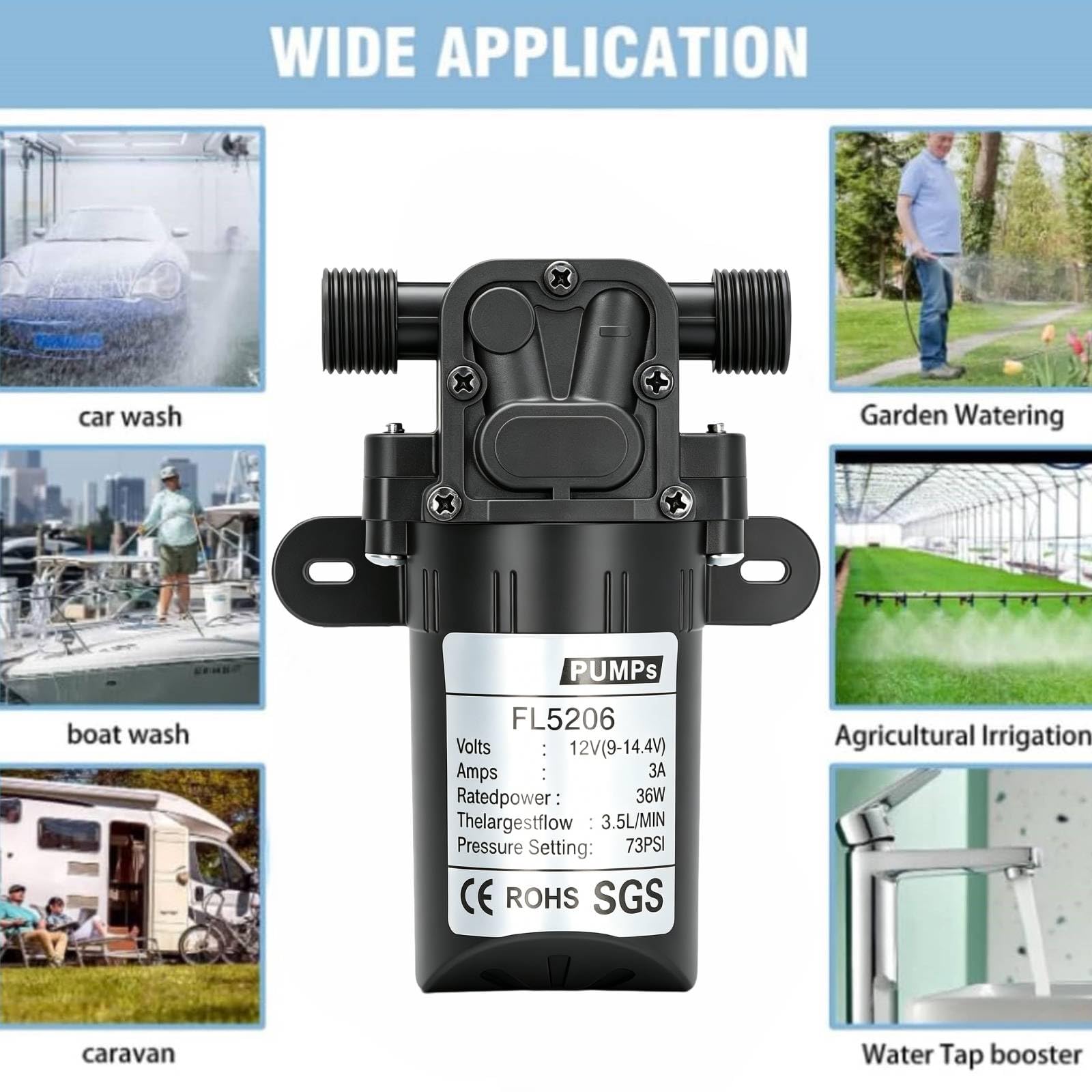 Micro Pompa a Membrana DC 12V 36W Pompa Acqua Autoadescante ad Alte Prestazioni con Interruttore Sigillato Rivestimento Resistente alla Corrosione per Verniciatura Industriale