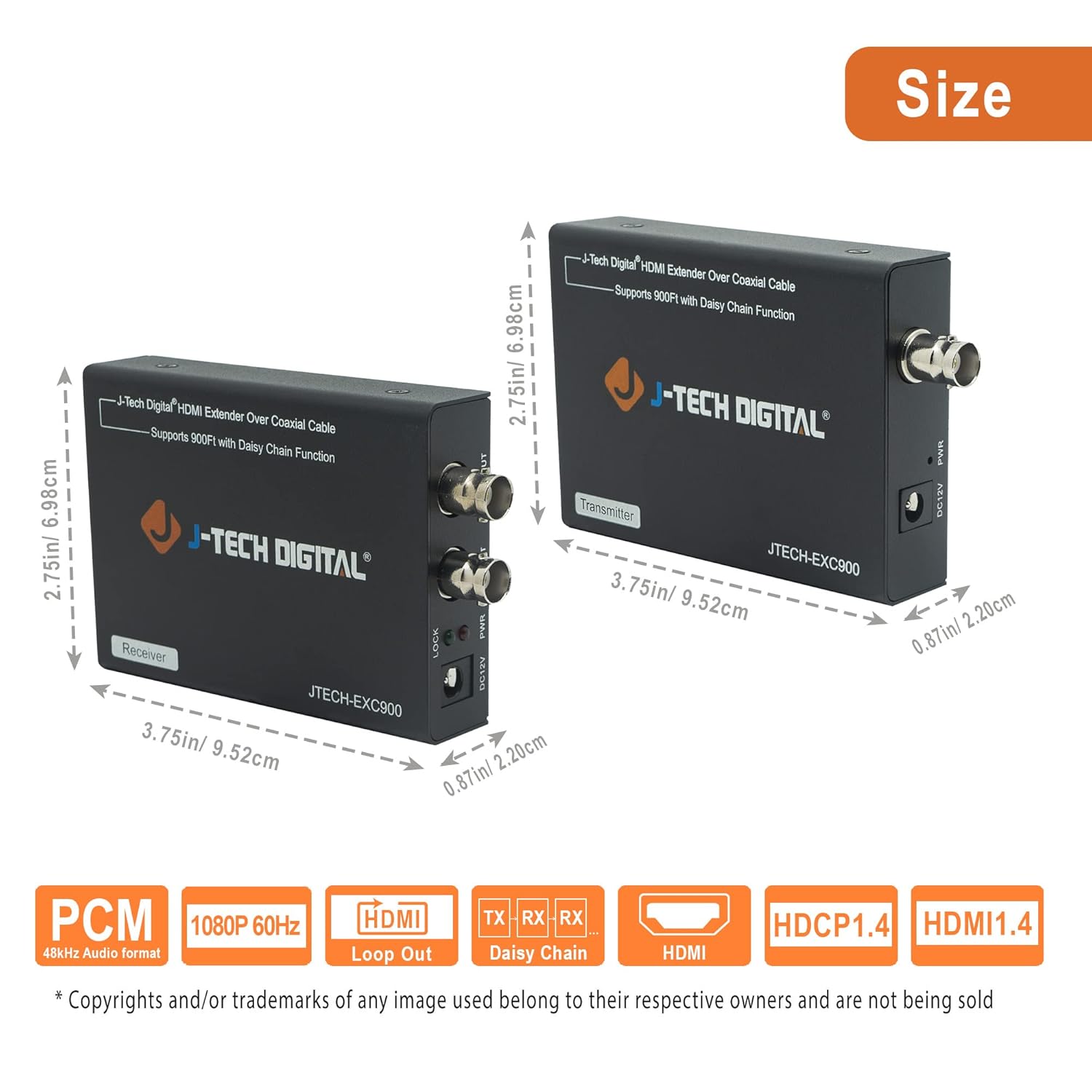 J-Tech Digital HDMI Over Coax Coaxial Daisy Chain Extender 900 FT RG6 / RG7 / RG11 1080p for CCTV, DVR, Cable Set Top Box [JTECH-EXC900]