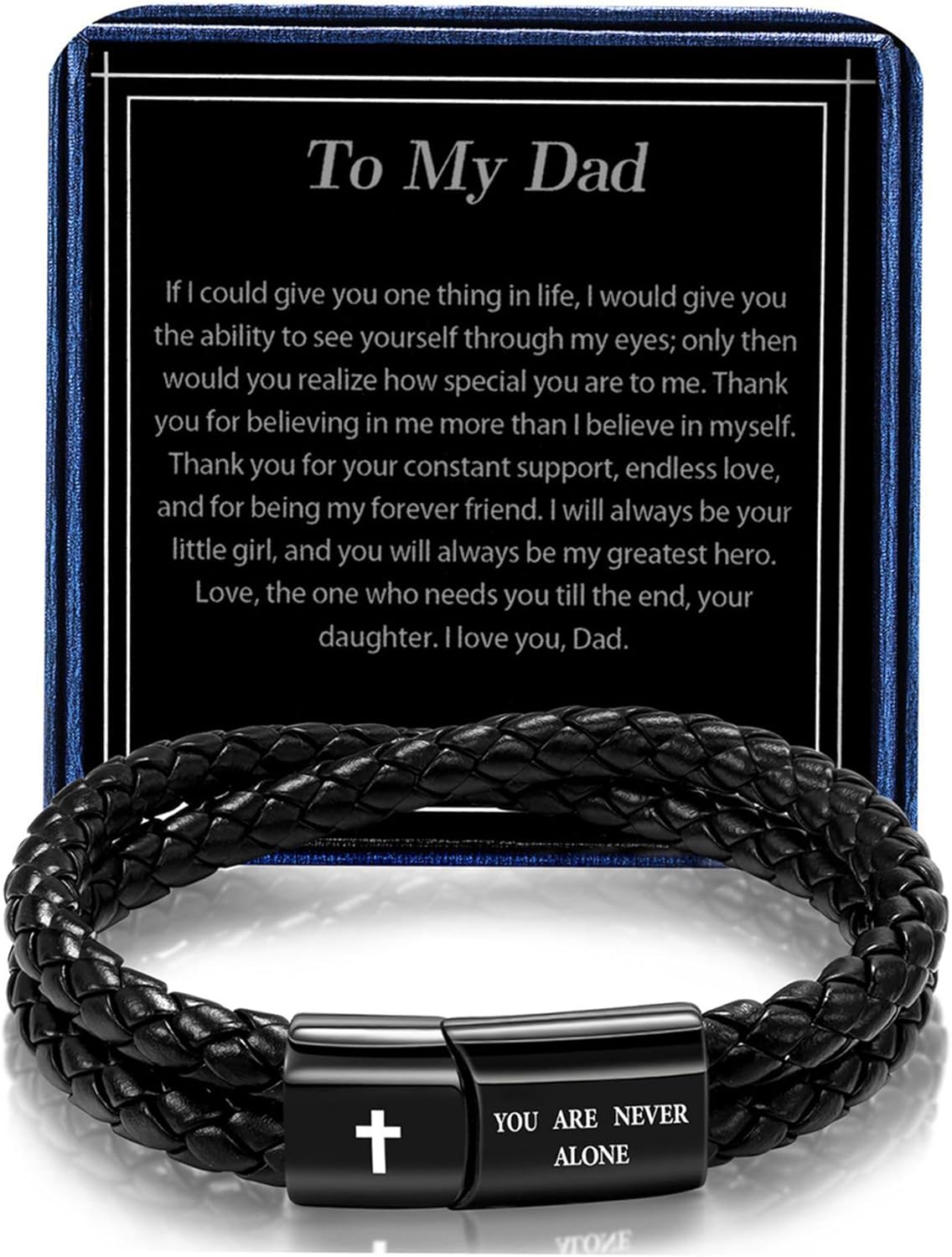 Alissl Leather Cross Bracelet for Men Christian Bible Verse Black Stainless Steel Bracelet, Inspirational Birthday Christian Valentine Gifts Ideas for Soulmate Boyfriend Man Dad Husband Grandson Son