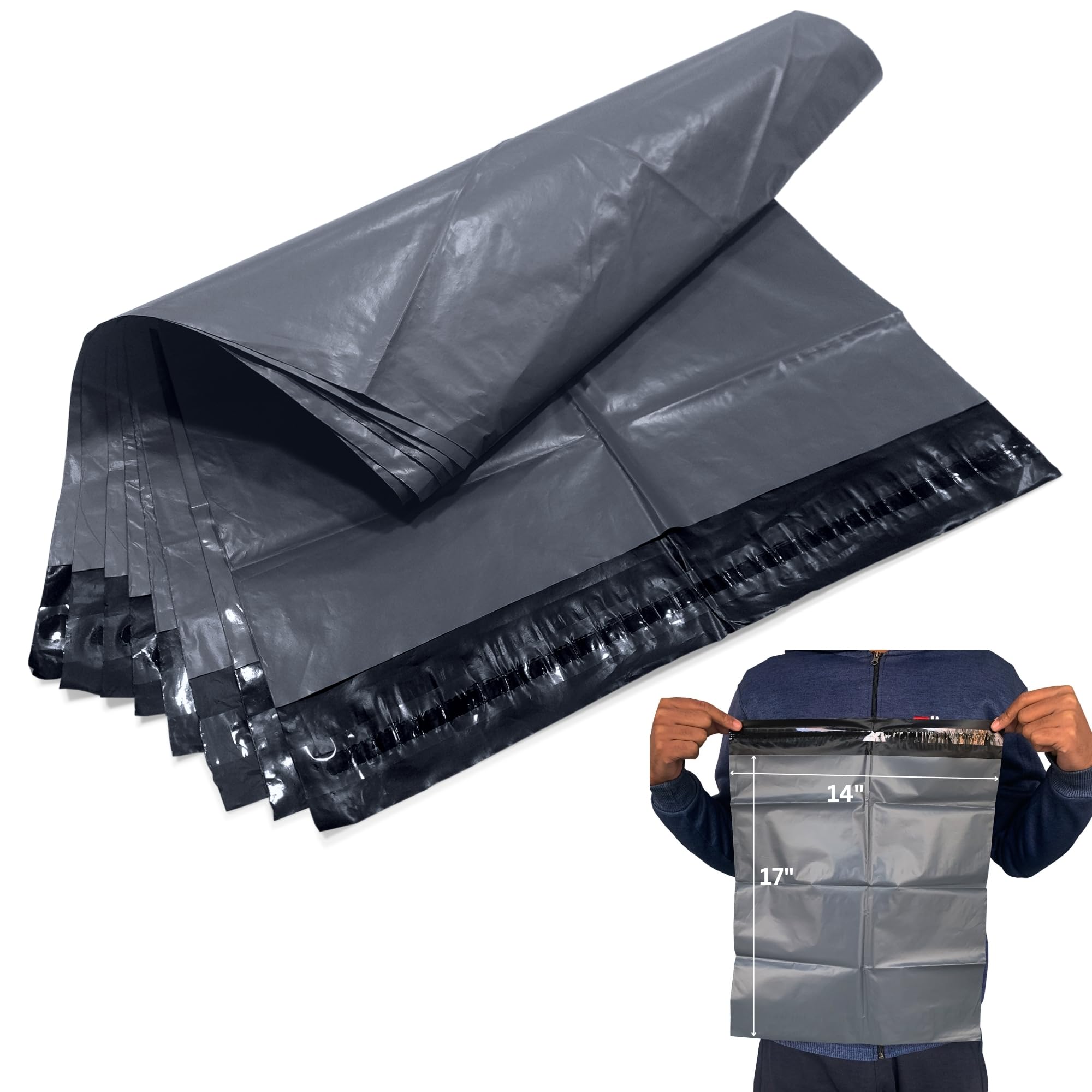 Jeejaan Grey Jeejaan® 500 Large Mailing Bags 14" X 17" - 356Mm X 432Mm Strong Recyclable Poly Mailer Postage Bags Tear-Proof Postal Bag For Envelope And Courier Shipping