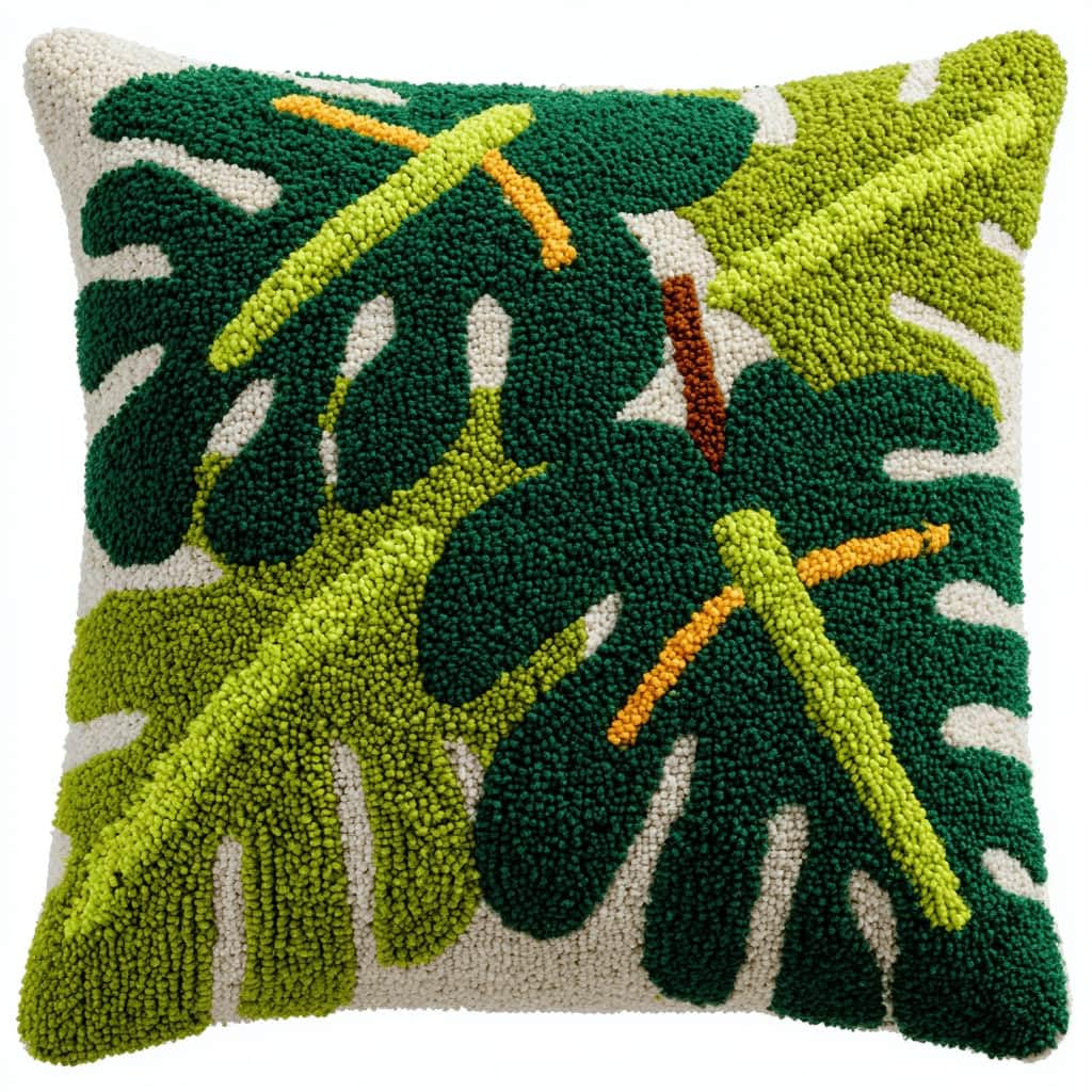 Kitquiver Latch Hook Kits Leaf for Adults,Beginners DIY Latch Hook Cushion Kits and Latch Rug Kits Cross-Stitch Embroidery Cushion Cover for Home Sofa Decoration 17X17 in