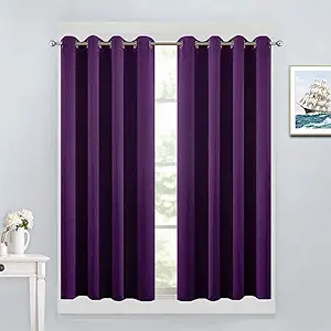 Yakamok Light Blocking Window Blackout Curtains Thermal Insulated Room Darkening Drapes for Bedroom,Solid Grommet Top Window Panels, 52x45 Inch, Purple, One Pair