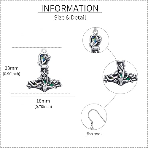 Miniatura 10 de Viking Earrings 925 Sterling Silver Runes VegvisirThor Hammer Mjolnir Dangling Earrings Norse Jewelry Gifts for Women