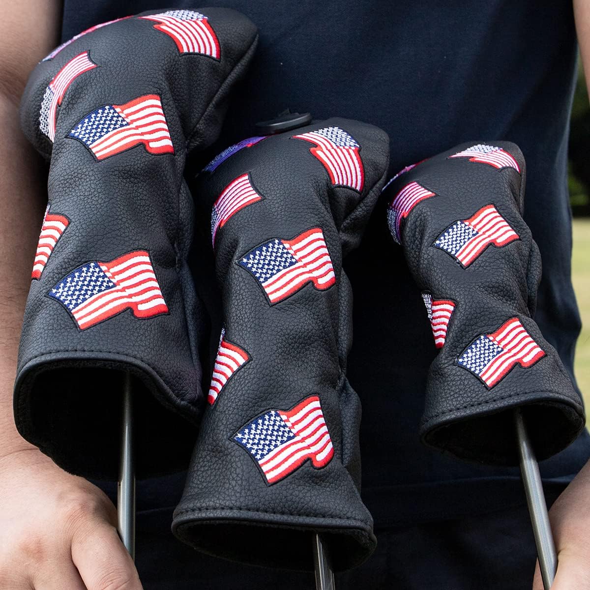 Barudan Golf Club Head Covers Black USA- 4 Options - Golf Driver Headcover 450cc 460cc, Interchangeable Golf Fairway Head Cover, Rescue Hybrid Head Cover, 3pcs Golf Head Covers for Driver and Woods