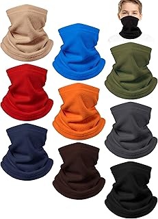 9 Pieces Kids Neck Warmer Winter Fleece Neck Gaiter Kid Cold Weather Thermal Ski Face Covering Tube Scarf Balaclava for Boys Girls Child