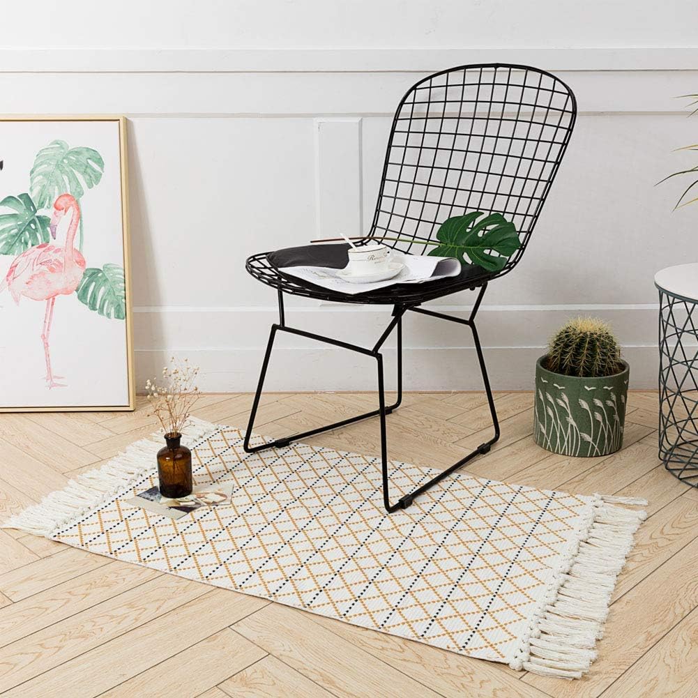idee-home Boho Bathroom Rug, Boho Rug Kitchen Runner Washable Bath Rug, Woven Small Cotton Bohemian Tribal Farmhouse Tassel Moroccan Boho Bath Mat for Bedroom Hallway 2'x3'