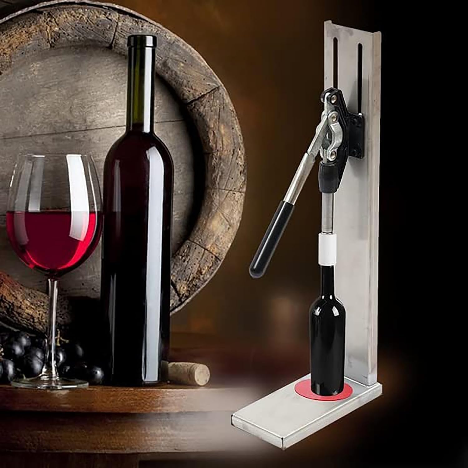Wine Bottle Corking Machine, Manual Corker Made of Stainless Steel with 2 POM Sleeves, 8-42cm Adjustable Height, for 20-22 Mm Corks and 375/500/750 Ml Bottles