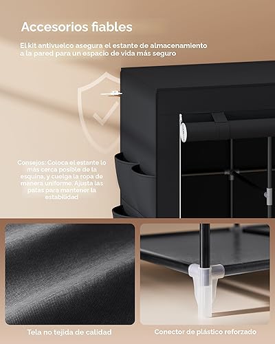 Miniatura 7 de SONGMICS Armario portátil, organizador de armario con tapa, 4 varillas para colgar y estantes, 4 bolsillos laterales, 17.7 x 66.9 x 65.7 pulgadas,