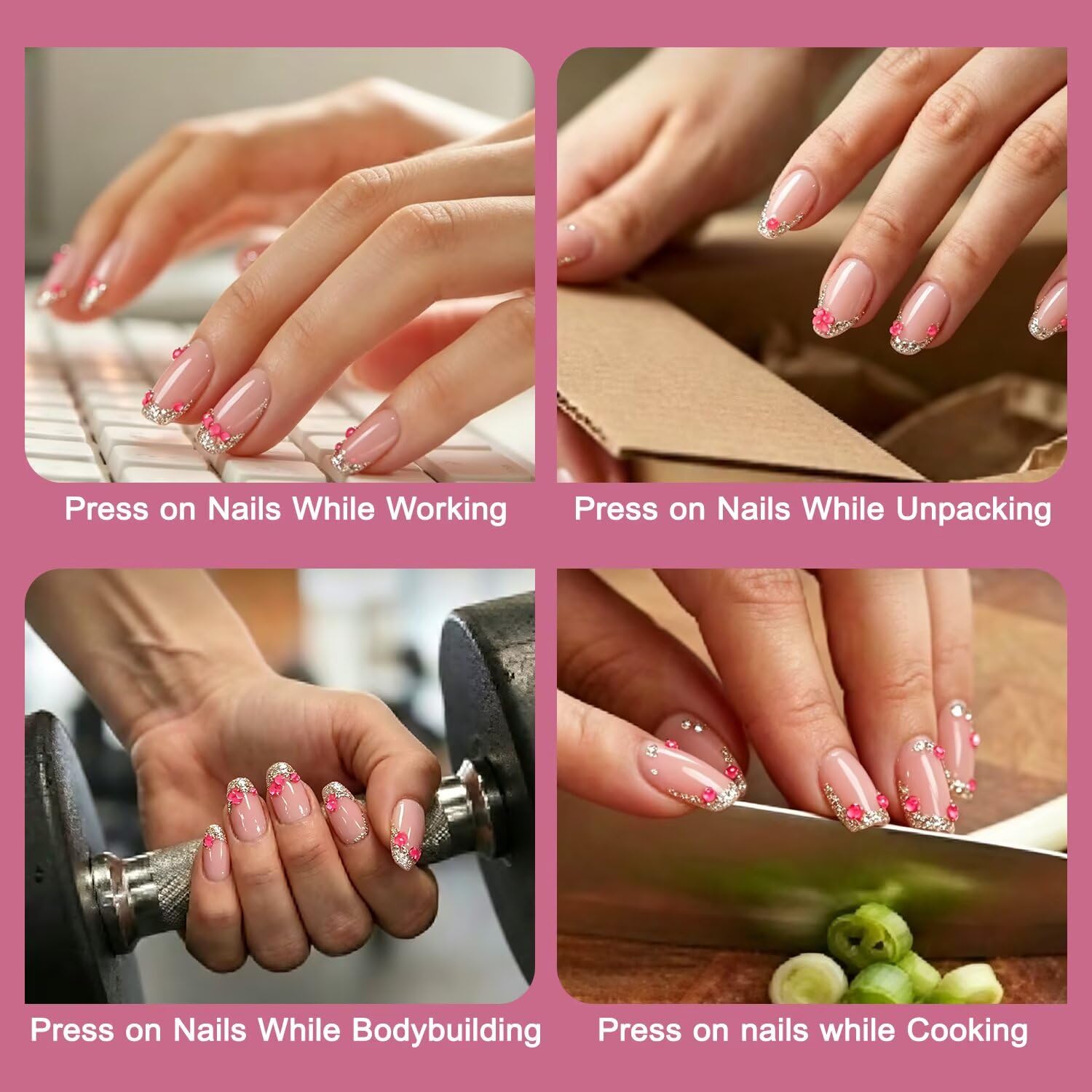 Press On Nails-ARTIXY 10 Pcs Handmade beach Nails short Almond Acrylic press ons, summer vacation 3D Fake Nails, Reusable Stick Ons for Women,(S)