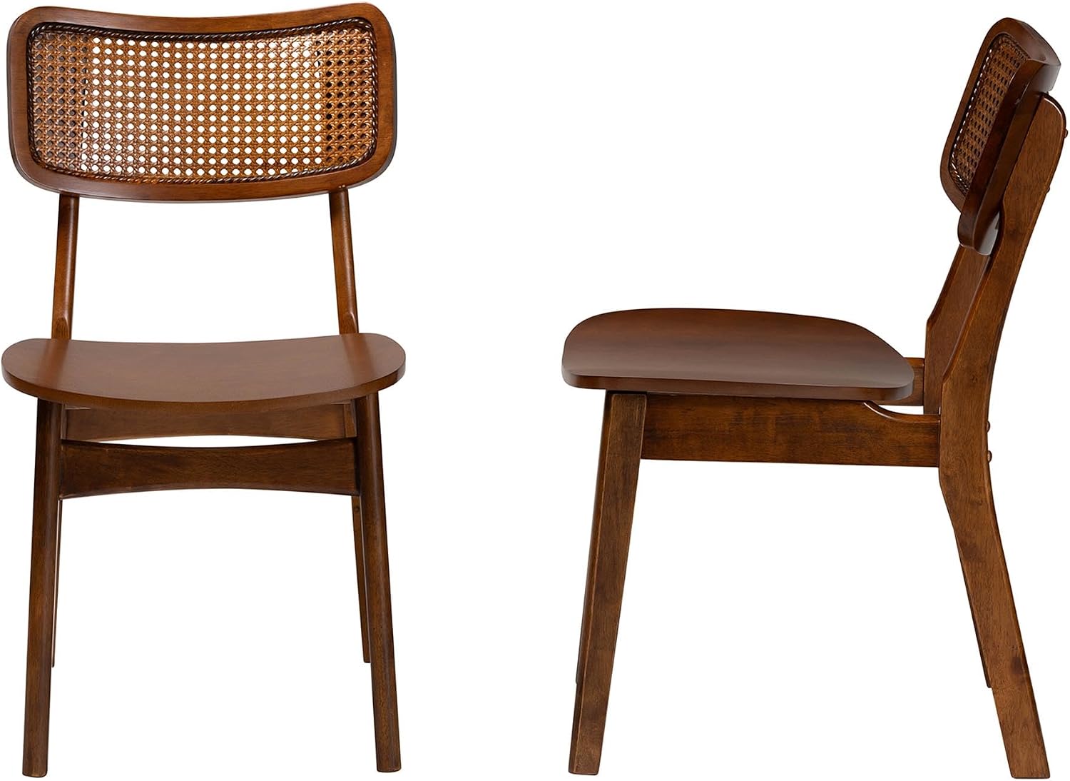 Baxton Studio Tafari Mid-Century Modern Walnut Brown Finished Wood and Rattan 2-Piece Dining Chair Set