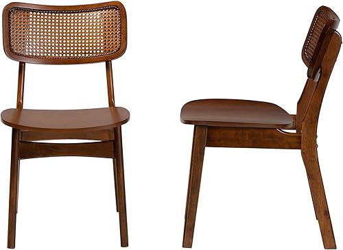Miniatura 5 de Baxton Studio Tafari Mid-Century - Juego de sillas de comedor de 2 piezas con acabado marrón nogal y ratán