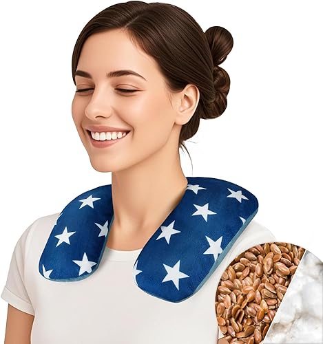 Atsuwell Calentador de cuello para microondas, almohada térmica para el cuello para microondas con algodón y linaza, almohadilla térmica para
