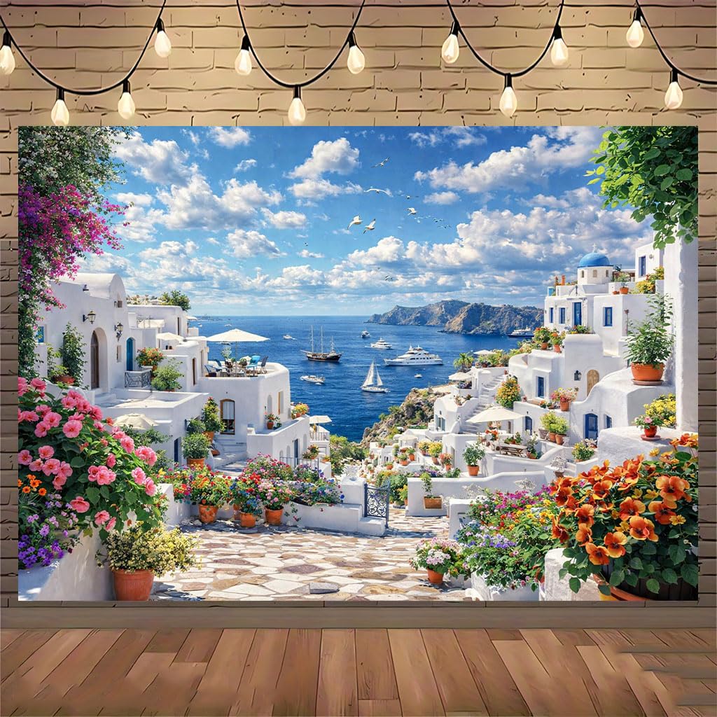 Santorini Coast Canvas, Mediterranean Scenery Wall Art(70x100cm/NO fraze)