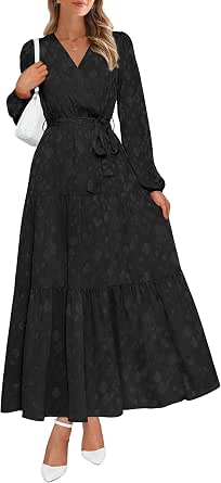PRETTYGARDEN Women's Long Sleeve Boho Floral Wrap Maxi Dress