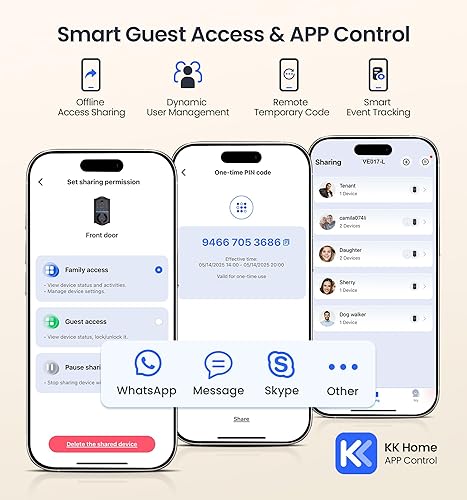 Miniatura 4 de Veise VE017-L - Cerradura inteligente de huellas dactilares con 2 manijas de palanca, juego de cerradura de puerta delantera sin llave, control de