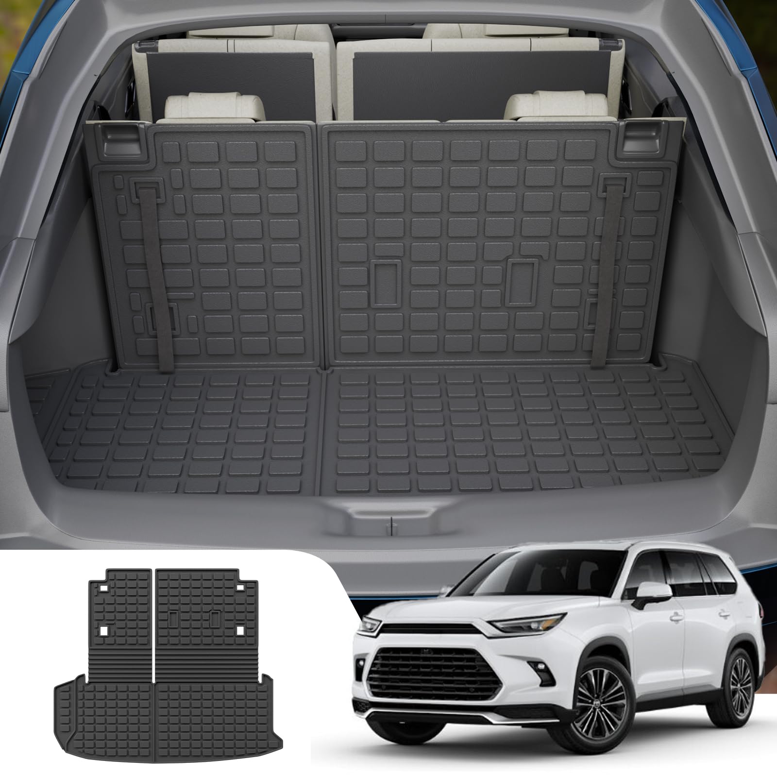Dattumar Cargo Mat Compatible with 2024 2025 2026 Toyota Grand Highlander Trunk Mat Cargo Liner TPE Back Seat Cover Protector 2024 Grand Highlander