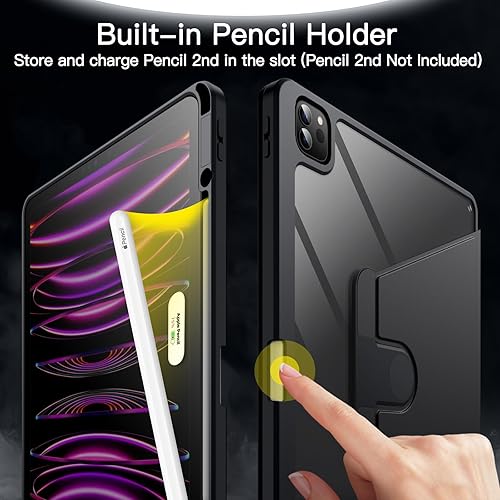Miniatura 5 de JETech Funda giratoria para iPad Pro de 12.9 pulgadas (2022202120202018) con soporte para lápices, rotación de 360 grados, cubierta protectora de