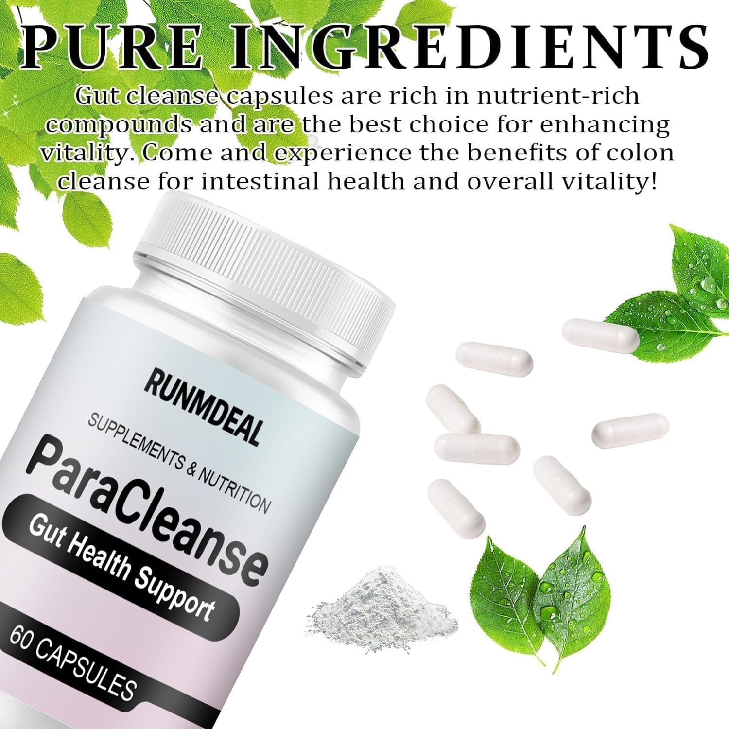 Runmdeal Gut Cleanse - Gut Cleanser and Colon Support Supplement, Help Colon Cleanse for Women & Men, Non-GMO Formula, 60 Capsules - Image 2