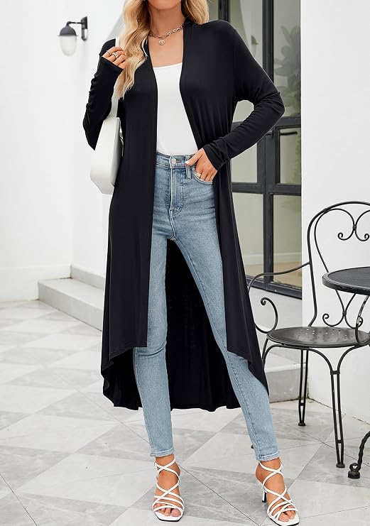 POGTMM Women's Casual Long Open Front Drape Lightweight Duster High Low Hem Long Sleeve Maxi Cardigan with Pockets(S-3XL)