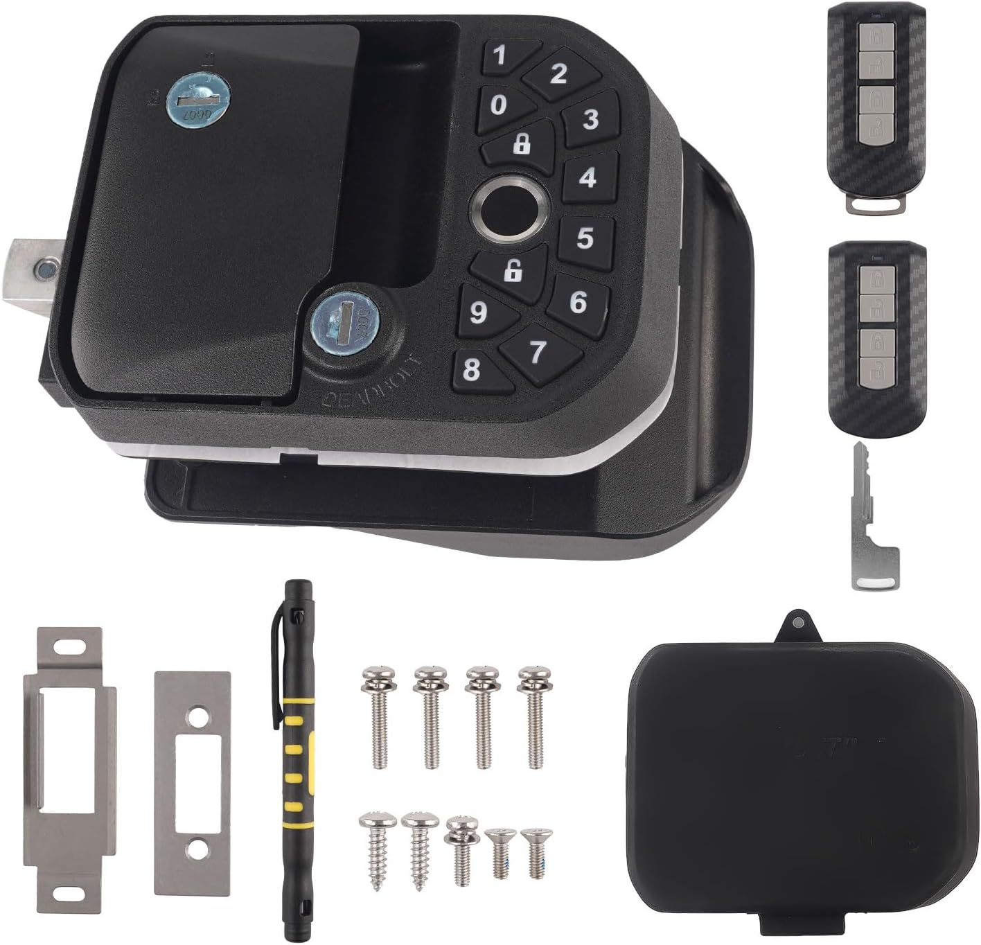 RV Door Lock - 10 Digits V2.0, RV Keyless Entry with Fingerprint, Passwords, Keys, Remote Fob All Metal Zinc Alloy Security Kit for Trailer Door Camper Horse Trailer Cargo
