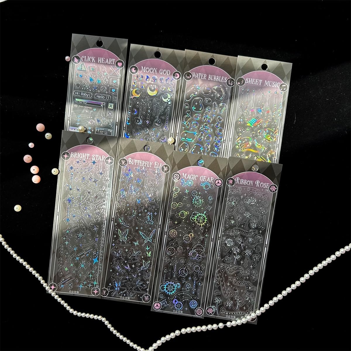 8Pack Holographic Glitter Sticker Material Set 3D Shape Frame Stickers for Scrapbooking Decorative Decals Paper Planner Bullet Junk Journal Supplies for Album Notebook DIY Art Craft