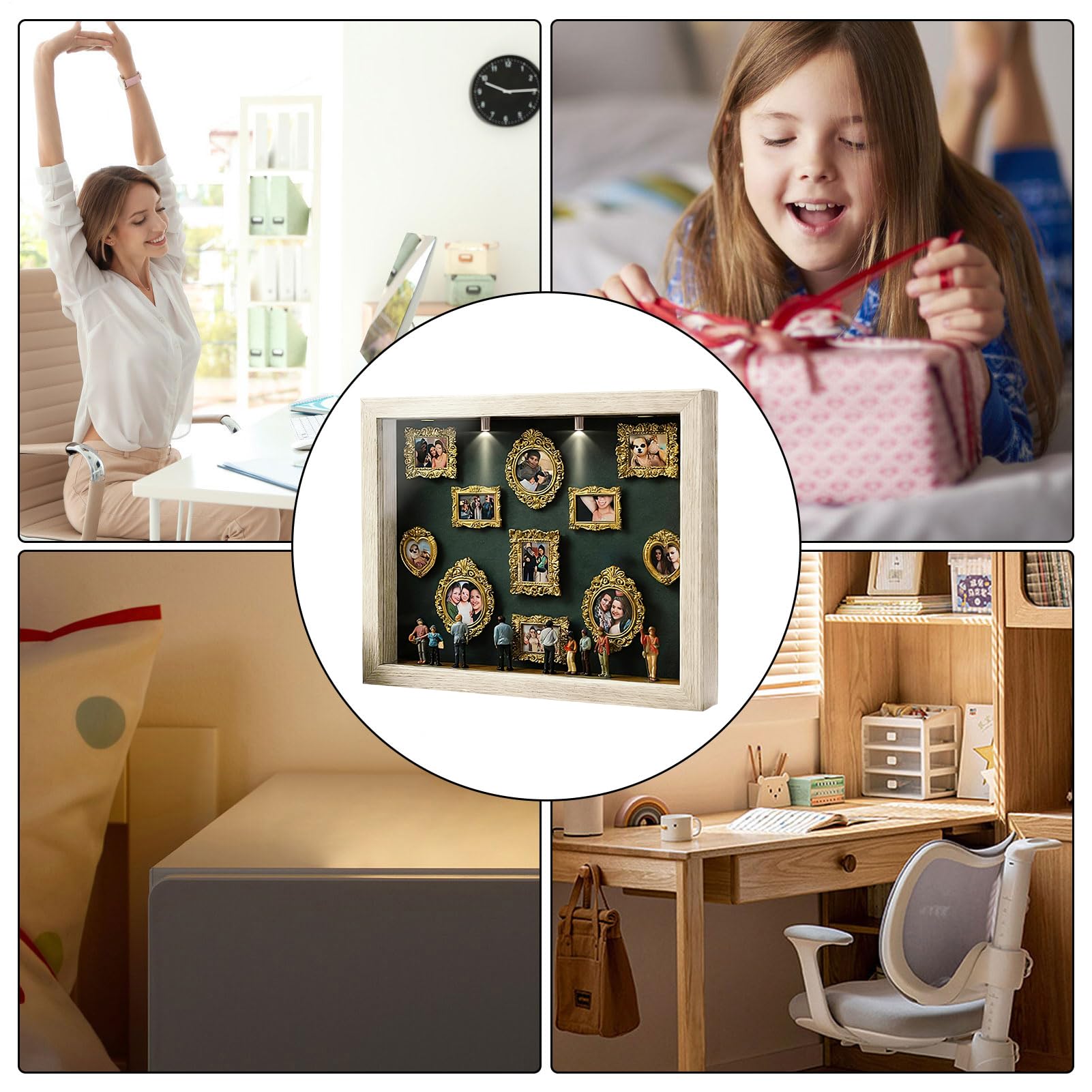 Generico Kit Creativo Scatola Museo in Miniatura - con LED, 8 Figurine E 11 Cornici per Foto Fai da Te | Decorazione per Casa E Ufficio | Regalo Romantico E Personalizzato per San Elegante