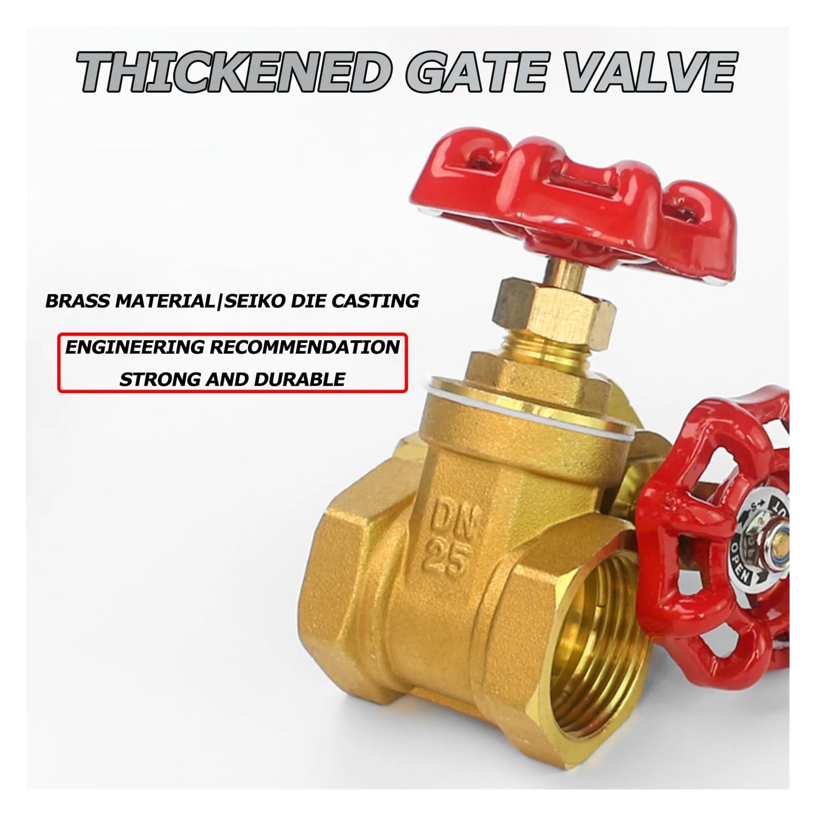 Llave De Paso Agua Válvula de compuerta de latón con rosca hembra G 1/2", 3/4", 1", 1-1/2" y 2", DN15, DN20, DN25, DN32, DN40 y DN50, con volante de acero y paso completo.(DN50)