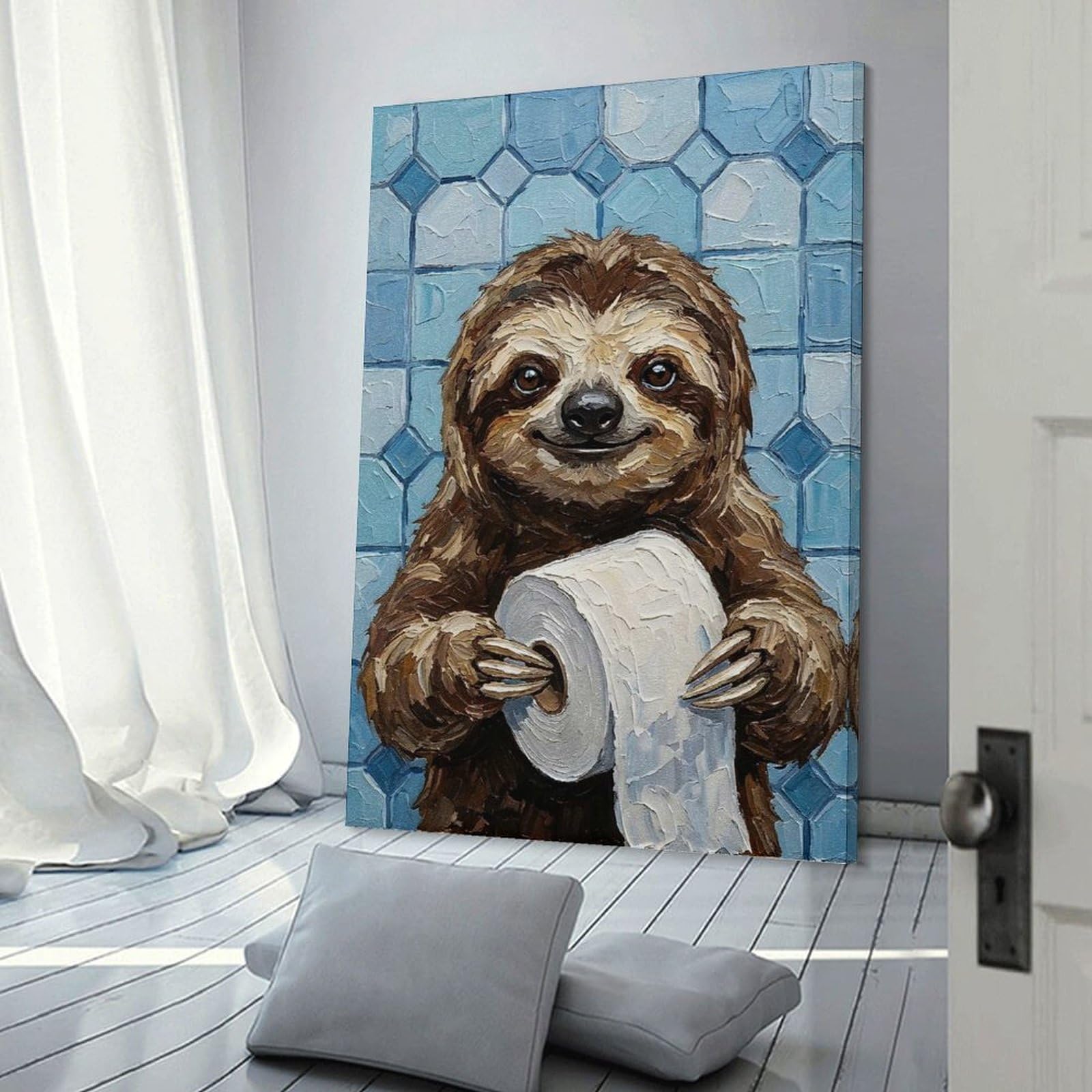 Junmoney Frame-Style Sloth With Toilet Paper Painting Decorative Wall Artwork, 20X30inch(50X75cm), For Living Spaces, Bedrooms Or Relaxed Rooms, Modern Wall Decor For Cosy Interiors