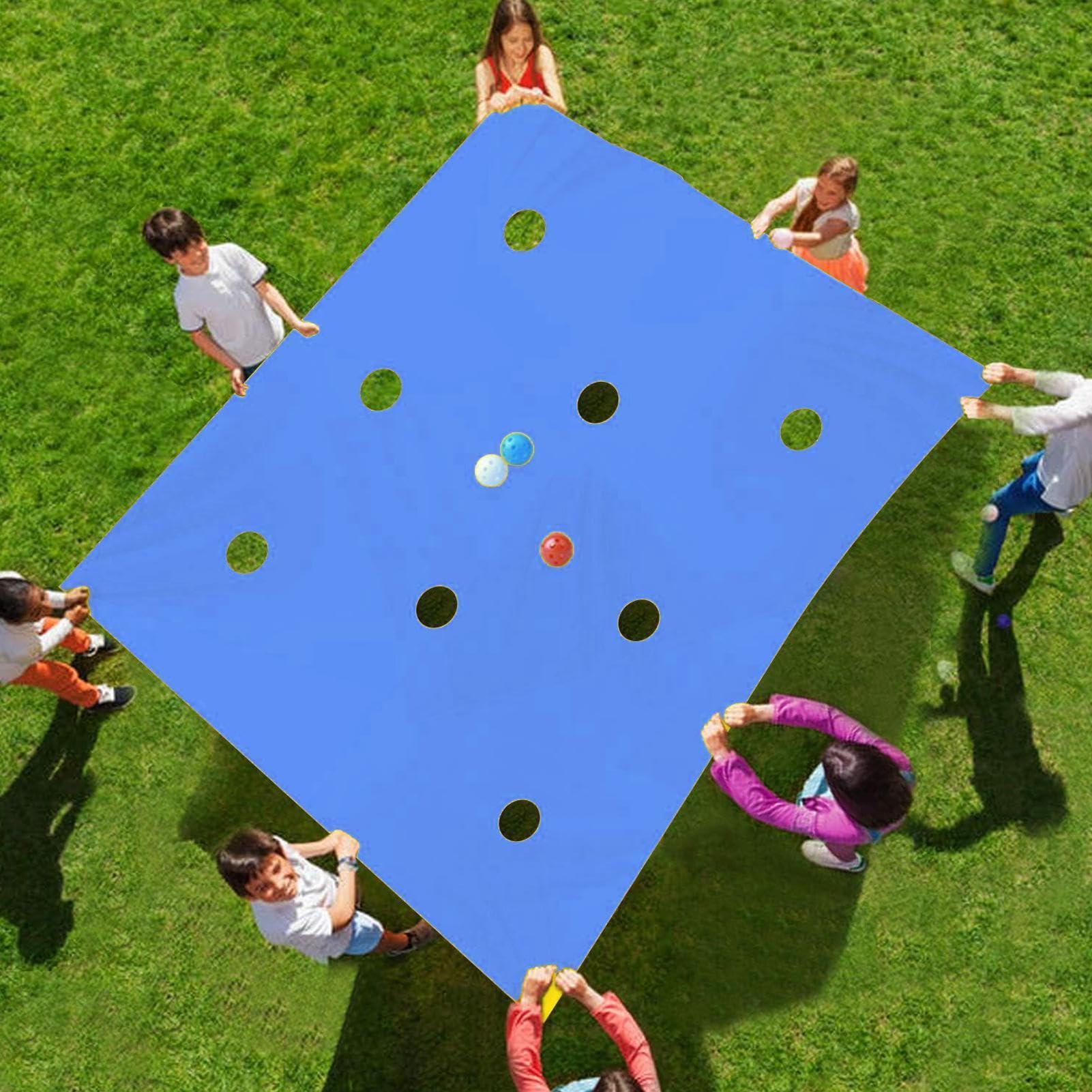 Gioco Team Building Con Telo Forato,Set Attività Divertenti Con Palla Cava - Kit Giochi Team Building Aziendale - per Feste all'Aperto, Programmi Scolastici e Riunioni in Giardino con la Famiglia