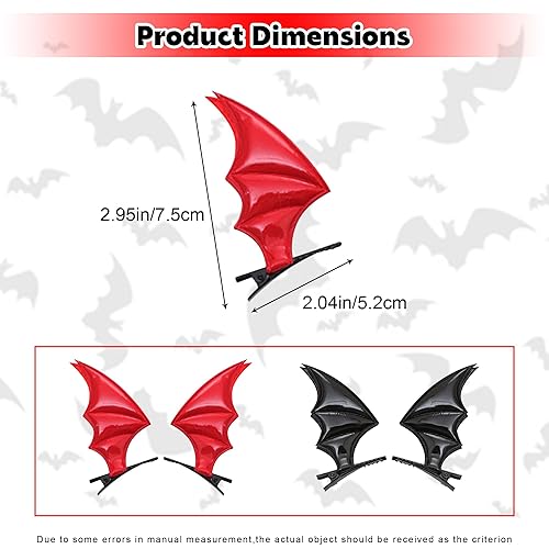 Miniatura 2 de 2 pares de pinzas para el pelo de murciélago de Halloween, horquillas de murciélago negro y rojo, lindos accesorios de Halloween para mujeres,