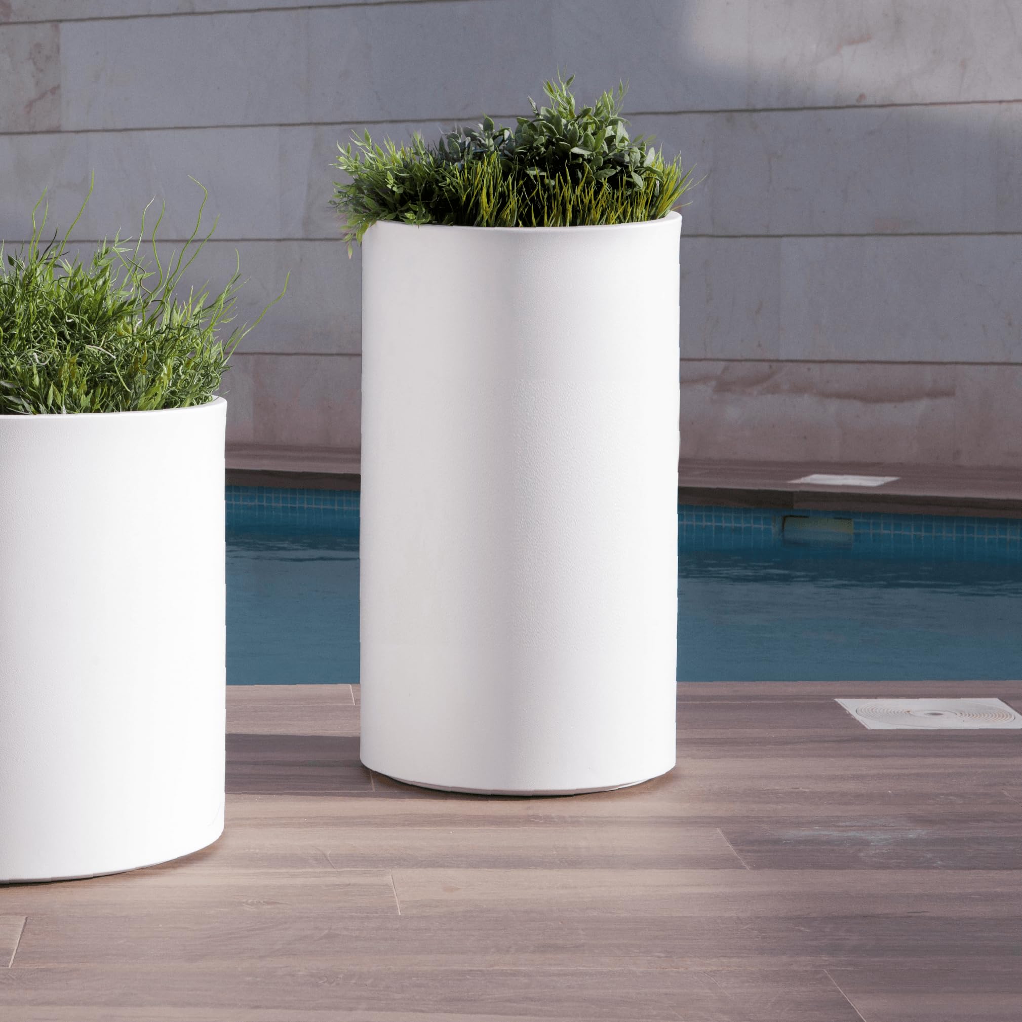 newgarden macetero Redondo Alto Blanco 40 x 80 cm, Maceta Alta para Exterior e Interior, terraza y jardín – Hortensia 40 High