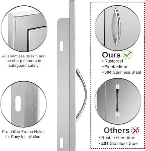 Miniatura 5 de Seeutek Puertas de cocina al aire libre de 24 pulgadas de ancho x 17 pulgadas de alto, construcción de pared única de acero inoxidable, puerta