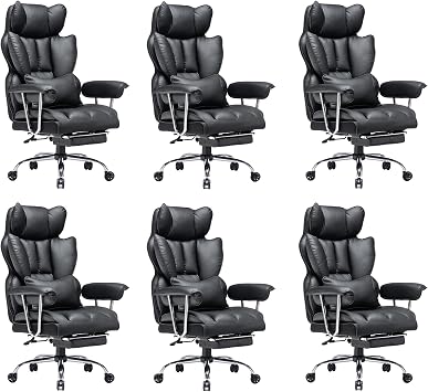 Set of 6 Big and Tall Office Chairs 400lbs - Heavy Duty Executive Desk Chair Set with Footrest, High Back PU Leather Ergonomic Computer Chairs for Home Office & Conference Room Black