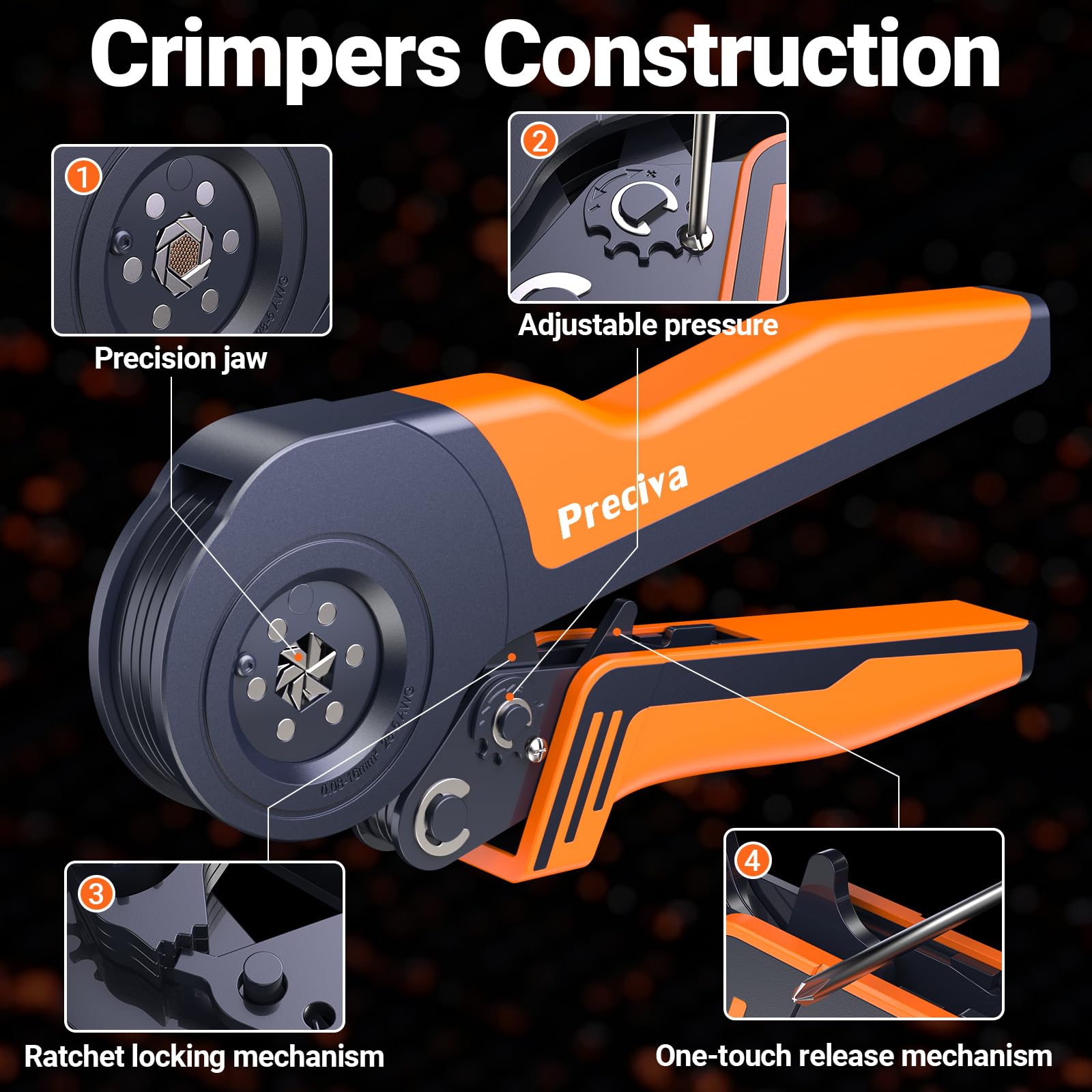 Preciva Pinza Para Crimpar con 1280 Piezas,0.08-16mm² de Crimper,Alicates de Terminales Talla Grande,Punteras Electricas,Alicates de Seis Lados para Bricolaje y uso Industrial Terminales EléCtricos