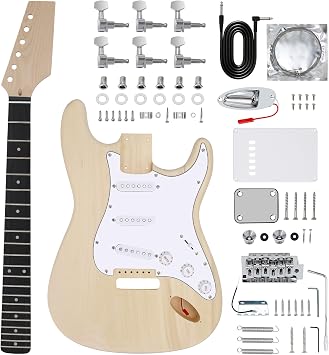 DIY Electric Guitar Kit Strat Style Beginner Kits 6 String Right Handed with Basswood Body Maple Neck Poplar Laminated Fingerboard Chrome Hardware Build Your Own Guitar.