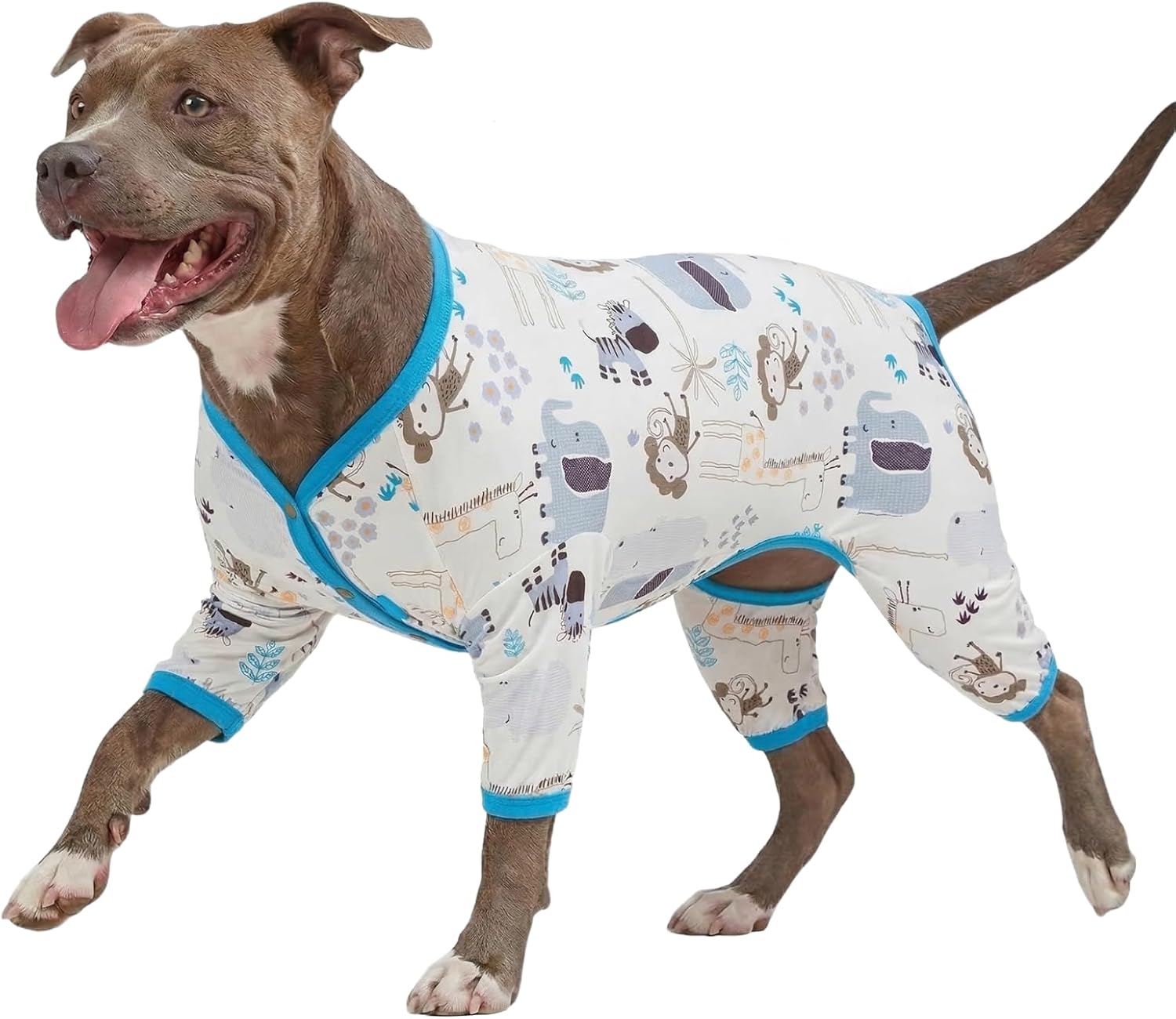 LovinPet Extra Large Dog Clothing, Anti Licking Onesie, Anxiety Calming Shirt for Dogs, Comfy Stretchy Fabric, Steel Grey Zoo Print, Large Dog Clothes, Pajamas for Pitbulls, Onesies for Dogs,2XL