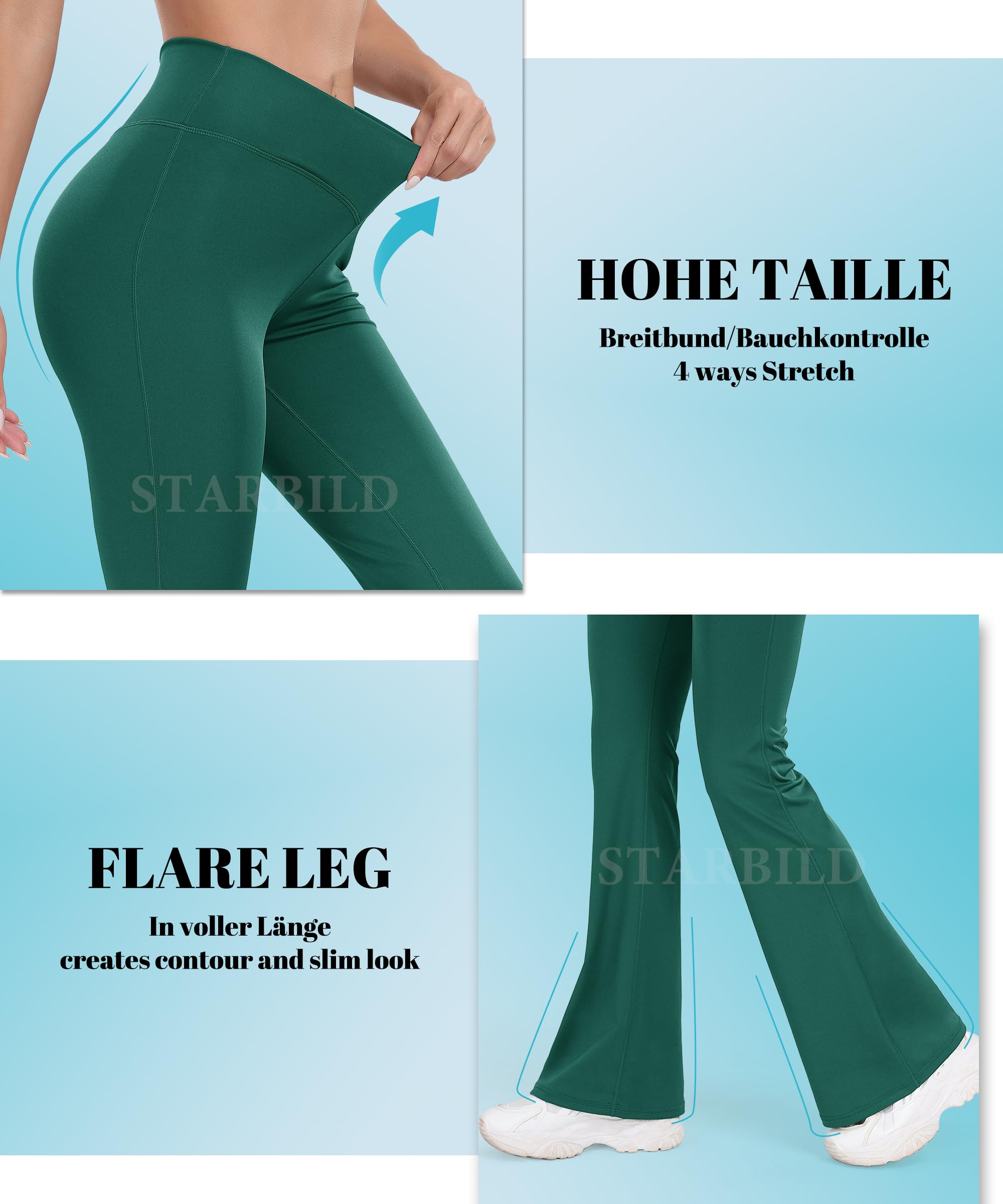 STARBILD Leggings Bootcut Donna con Tasche V Back Scrunch, Pantaloni Yoga con Gambe Svasate Palestra