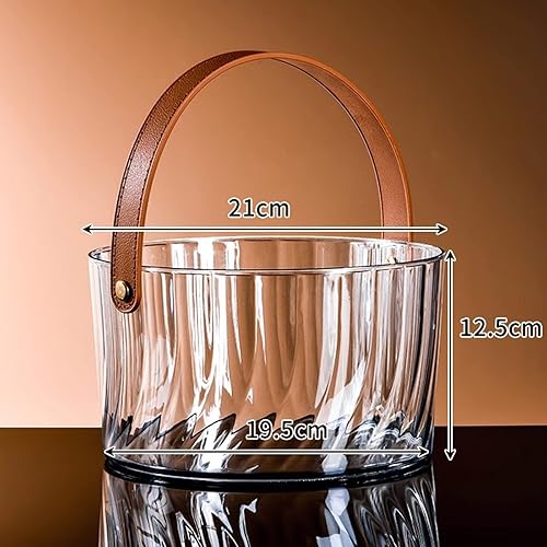 Miniatura 2 de Cubos de hielo de plástico con mango de cuero marrón, cubo de vino transparente, cubo redondo para champán, cubo enfriador de vino, tinas portátiles