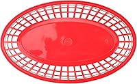 Vista 6 de Paquete de 60 cestas ovaladas de plástico rojo para comida rápida, 9 x 5.7 x 1.6 pulgadas, perfectas para picnic, servir delicatessen, pollo
