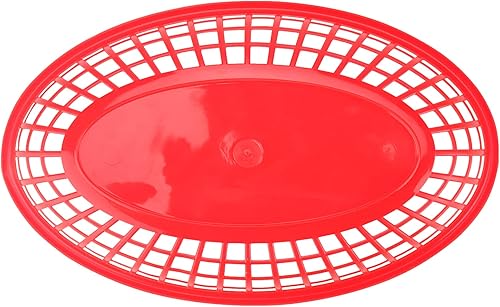 Miniatura 6 de Paquete de 60 cestas ovaladas de plástico rojo para comida rápida, 9 x 5.7 x 1.6 pulgadas, perfectas para picnic, servir delicatessen, pollo,